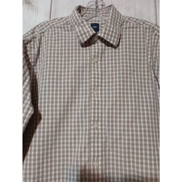 Gap Shirt Men's Large Tan White‎ Check Button Front Long Sleeve - Picture 3 of 8